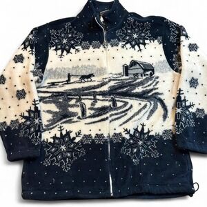 Art Unlimited Sportswear Winter Sleigh VTG Fleece‎ Sweater Jacket Farm Women's L